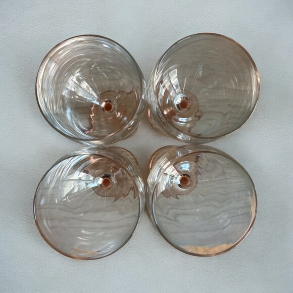 Luminarc France Pink Stem Wine Glasses Set of 4 Blush Footed Vintage Barware - Picture 4 of 7